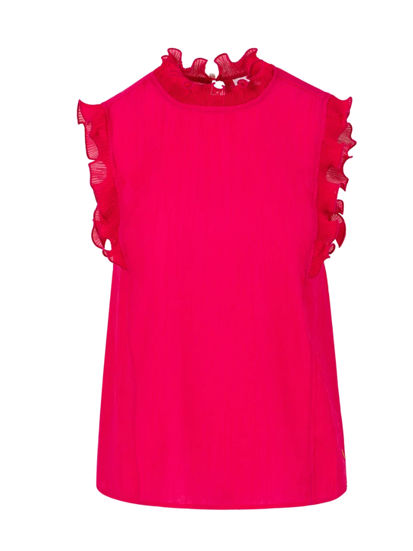 Coster Copenhagen Fuchsia Ruffle Neck Top, 262-1501