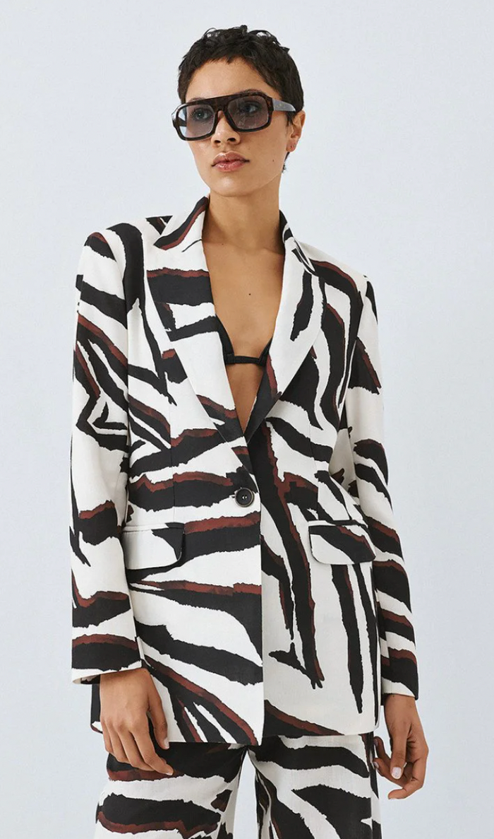 Access Fashion Zebra Printed Single Breasted Blazer, 63-1009