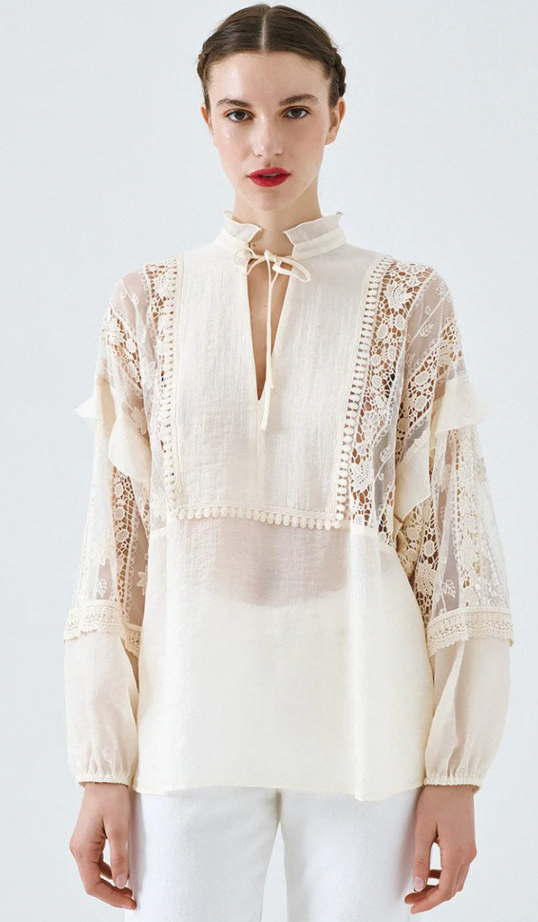 Access Fashion Vanilla Blouse with Lace Details, 63-2087 – Ruby 67