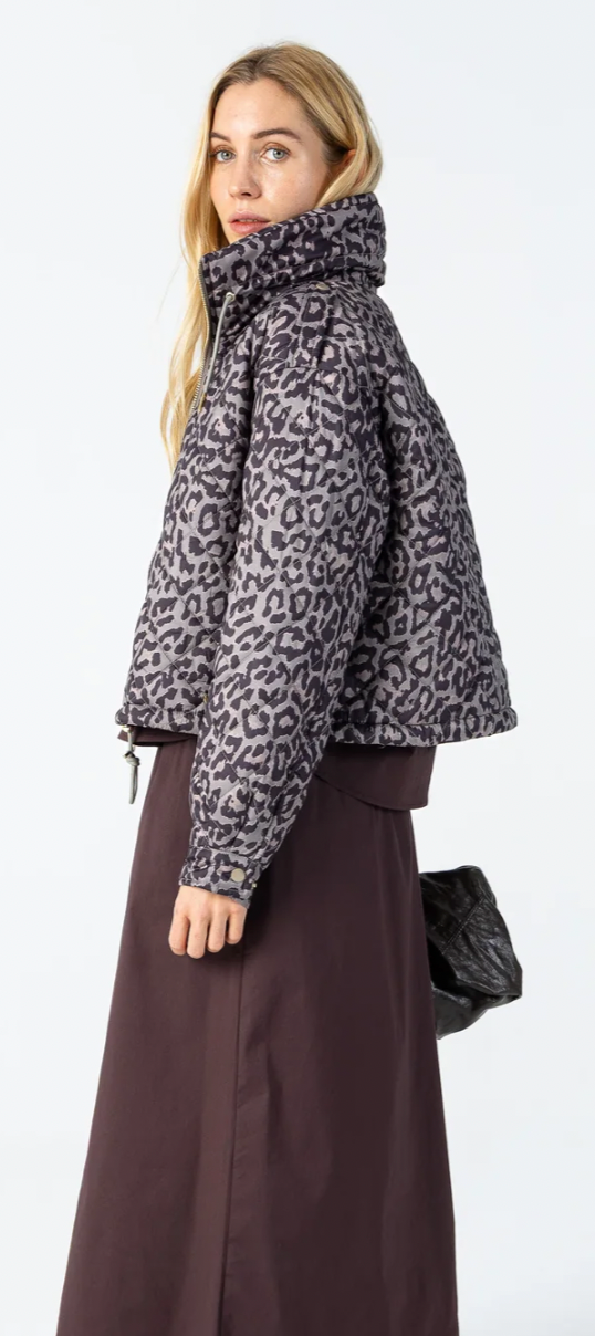 Coster Copenhagen Taupe Khaki Leopard Quilted Cropped Oversized Jacket, 264-6422