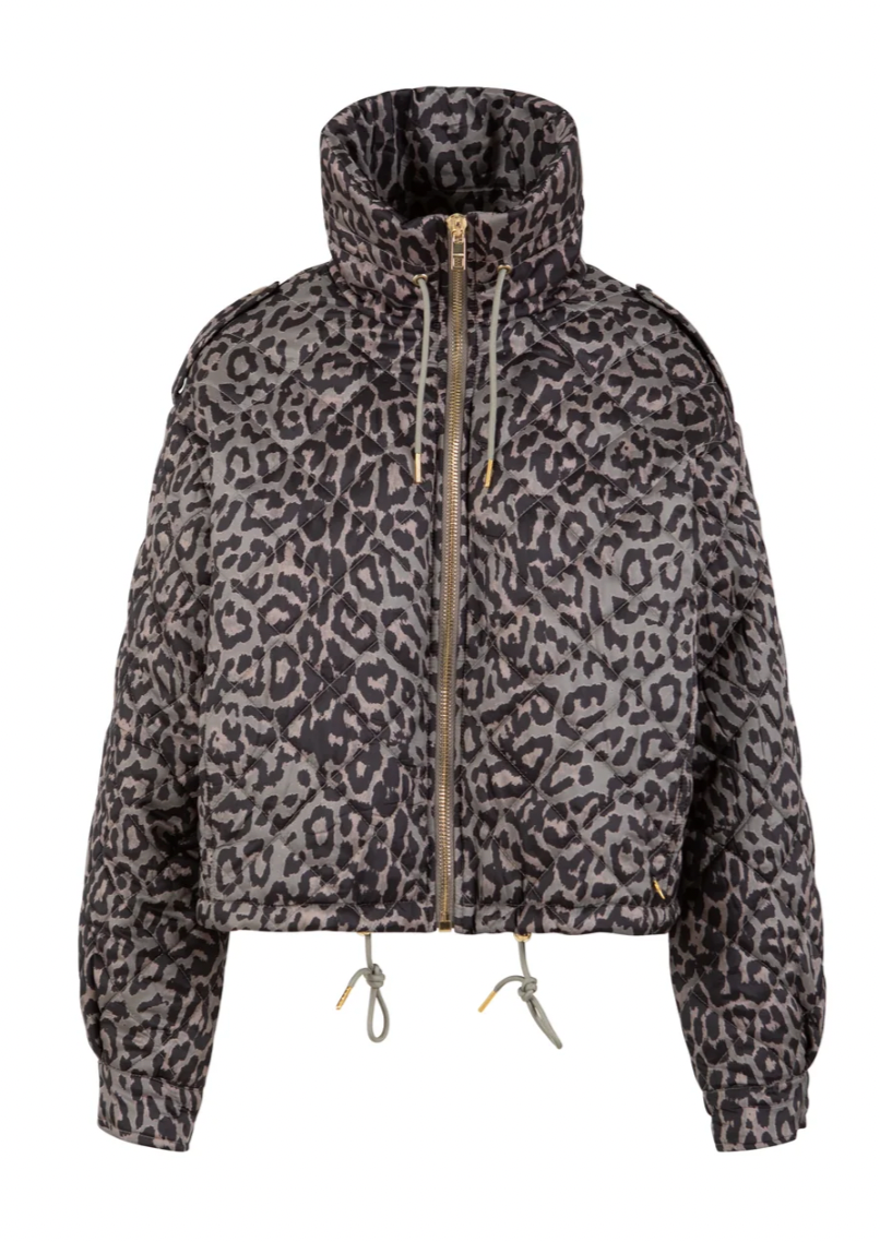 Coster Copenhagen Taupe Khaki Leopard Quilted Cropped Oversized Jacket, 264-6422