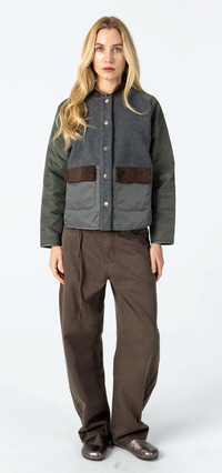 Coster Copenhagen Khaki Mix Jacket with Chocolate Cord Detailing, 264-6421