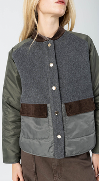 Coster Copenhagen Khaki Mix Jacket with Chocolate Cord Detailing, 264-6421