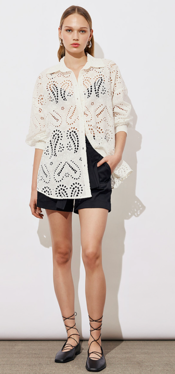 Access Fashion White Broderie Oversized Longline Shirt, 43-7084