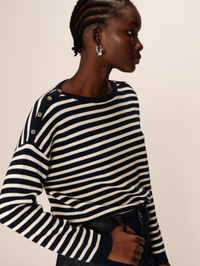 Grace and Mila Pachamama Marine Navy/Cream Striped Supersoft Button Knit