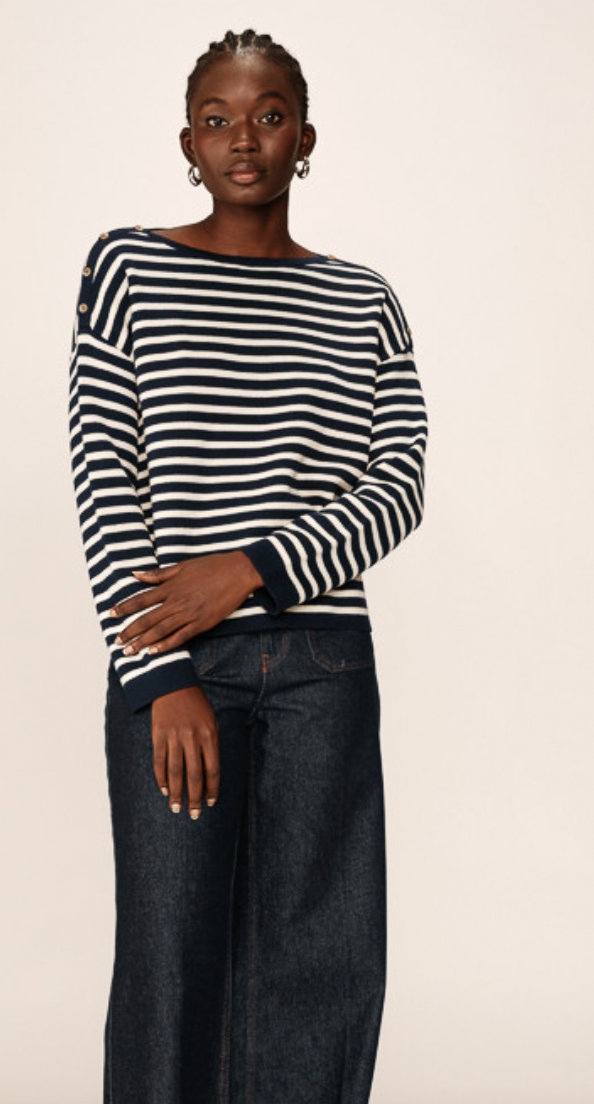 Grace and Mila Pachamama Marine Navy/Cream Striped Supersoft Button Knit