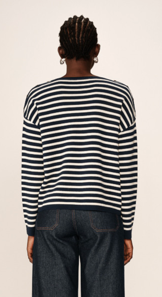 Grace and Mila Pachamama Marine Navy/Cream Striped Supersoft Button Knit