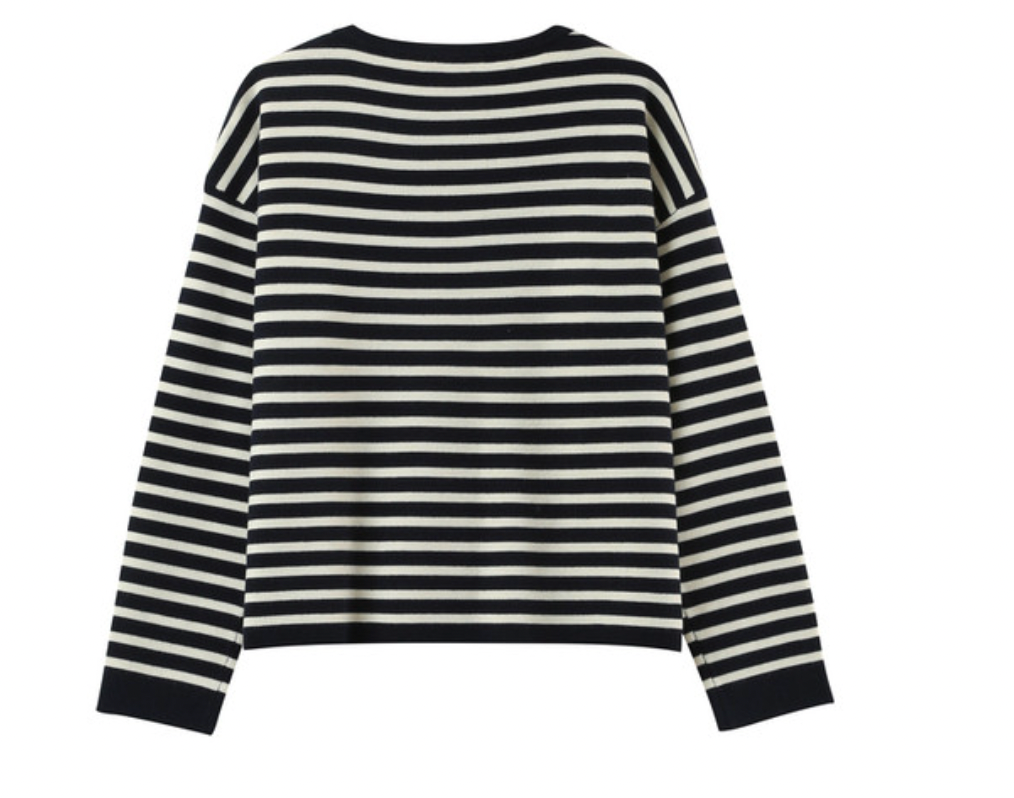 Grace and Mila Pachamama Marine Navy/Cream Striped Supersoft Button Knit