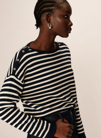 Grace and Mila Pachamama Marine Navy/Cream Striped Supersoft Button Knit