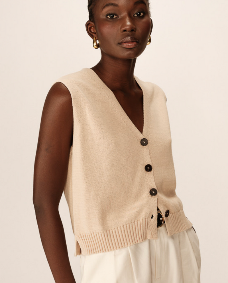 Grace and Mila Pancake Cream Knitted Cropped Waistcoat