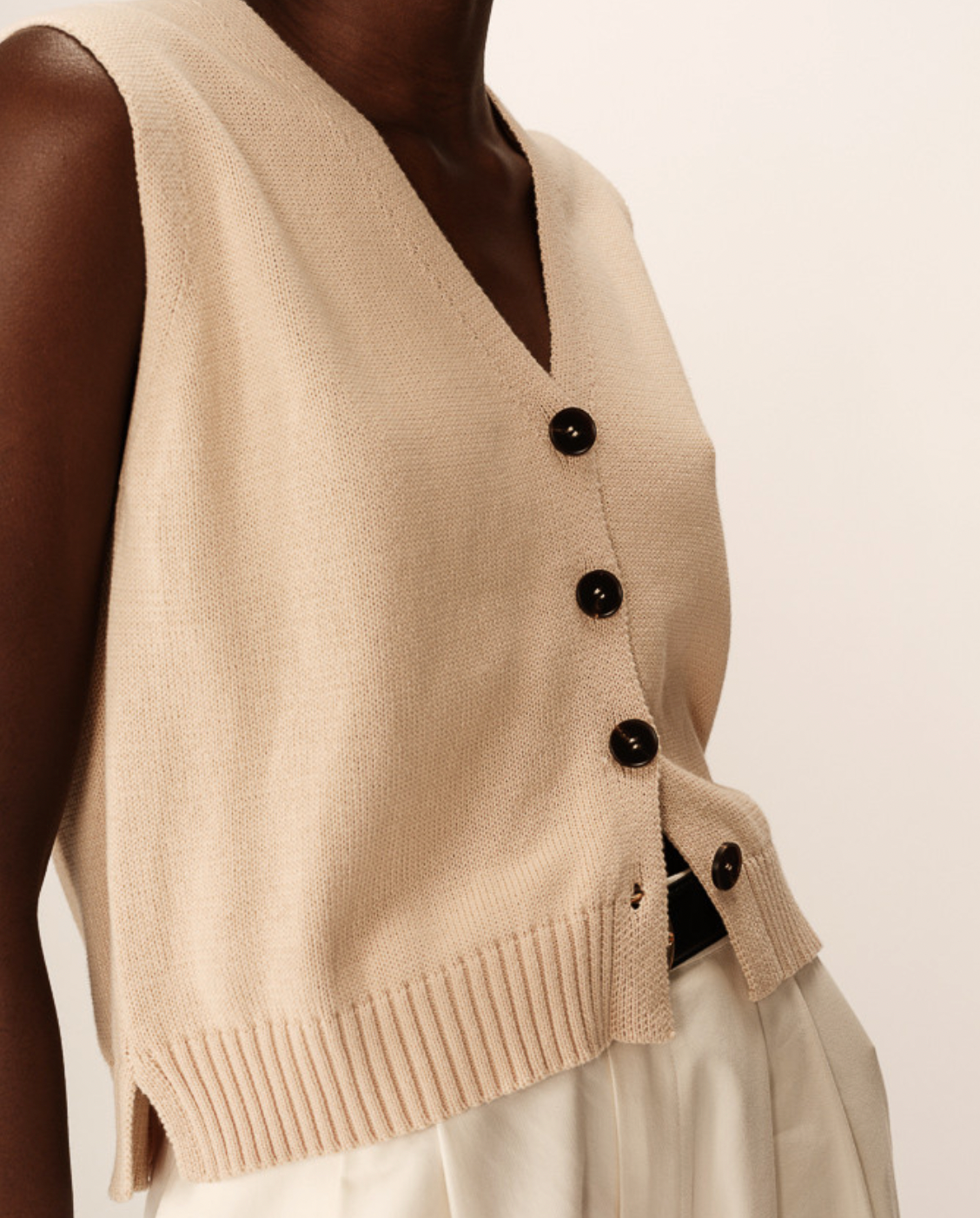 Grace and Mila Pancake Cream Knitted Cropped Waistcoat