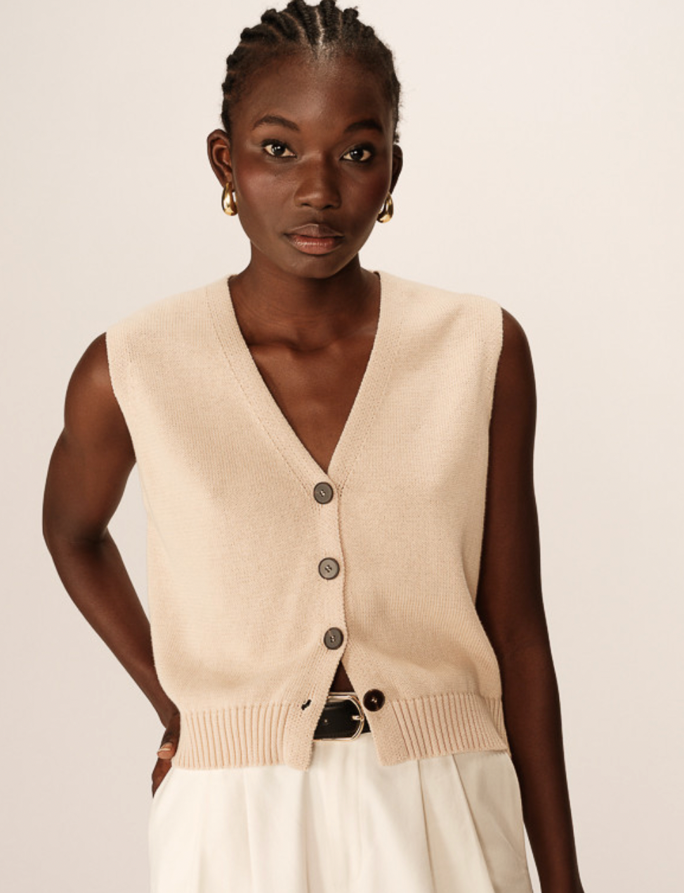 Grace and Mila Pancake Cream Knitted Cropped Waistcoat