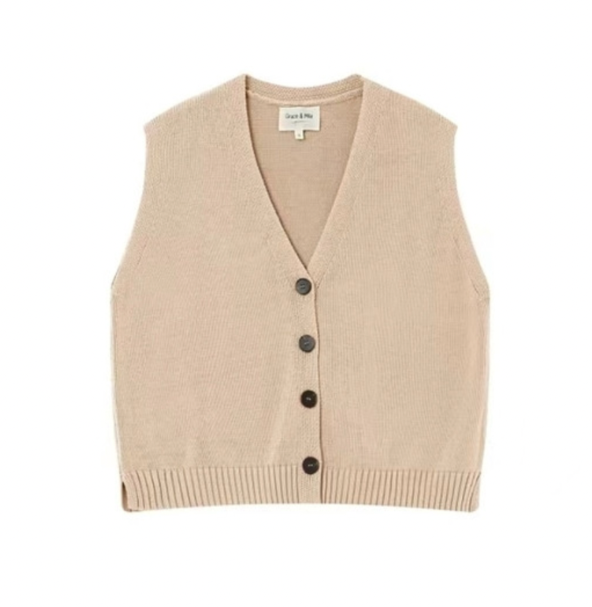 Grace and Mila Pancake Cream Knitted Cropped Waistcoat