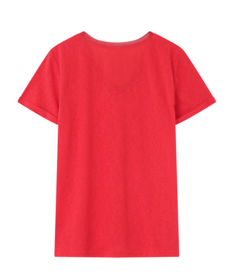 Grace and Mila Pepito Rouge Red V-Neck Lurex T-Shirt