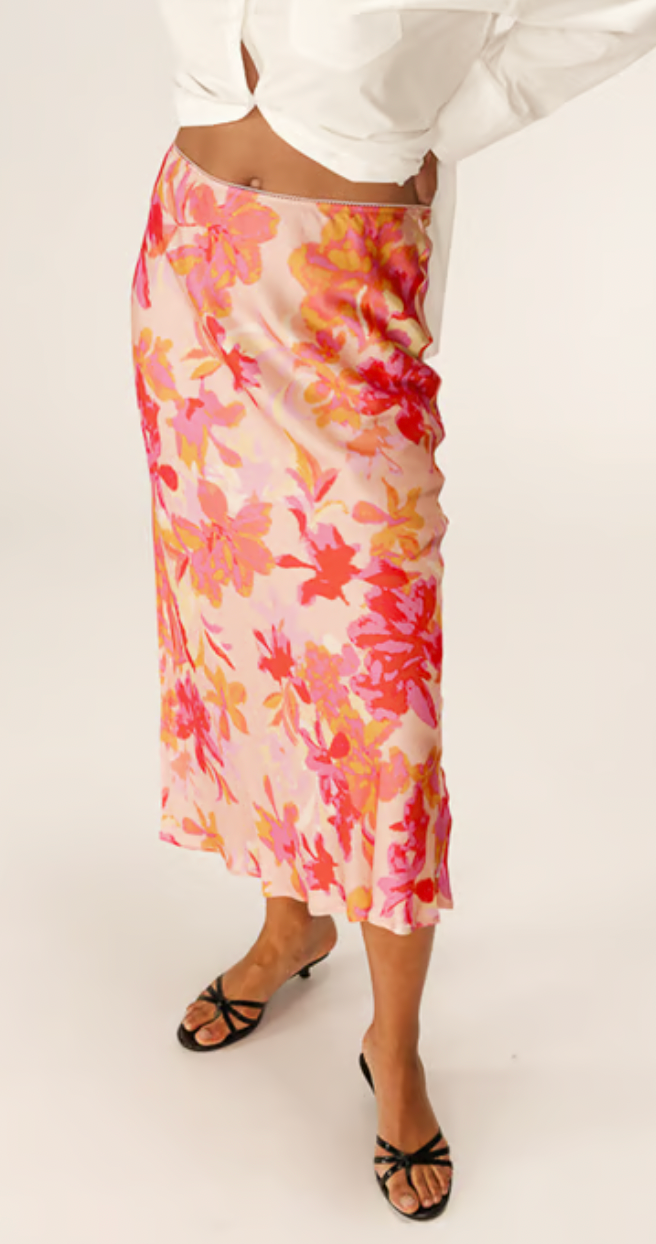 Grace and Mila Philae Pink Fleurs Long Satin Skirt