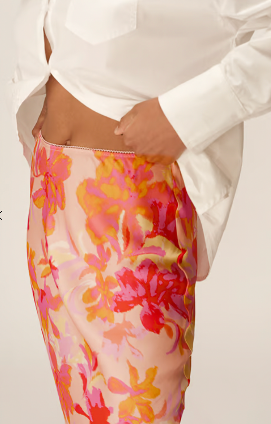 Grace and Mila Philae Pink Fleurs Long Satin Skirt