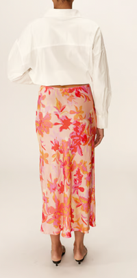 Grace and Mila Philae Pink Fleurs Long Satin Skirt