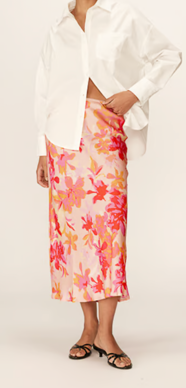 Grace and Mila Philae Pink Fleurs Long Satin Skirt