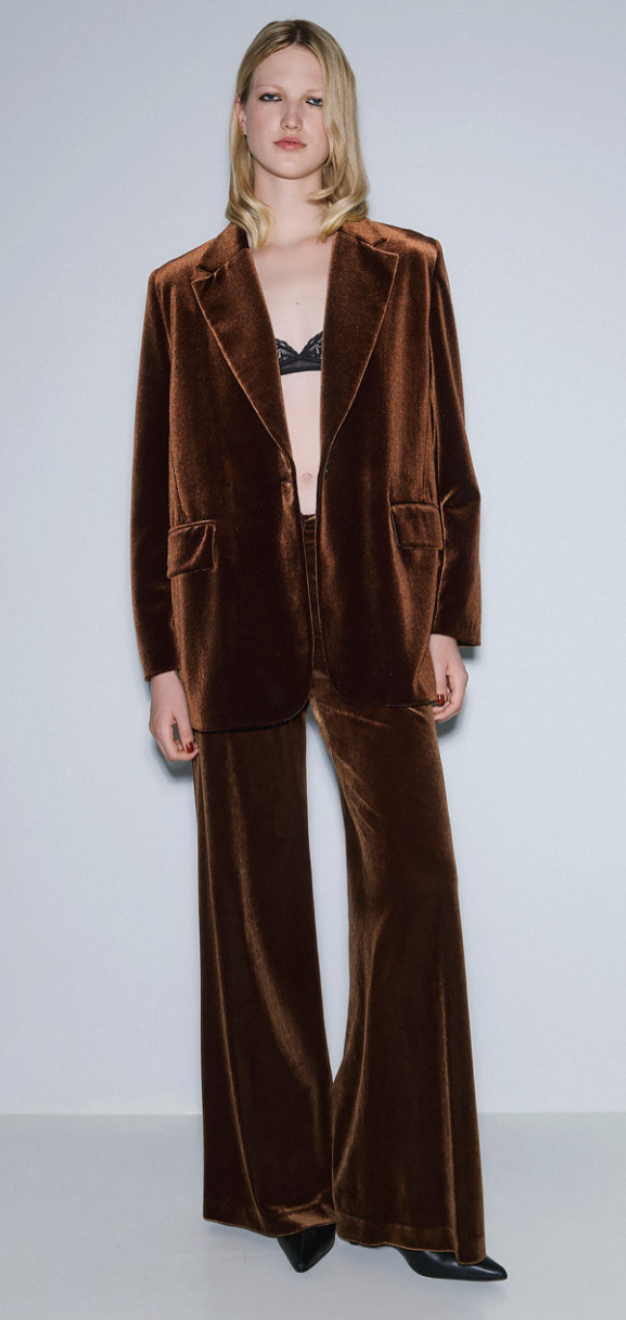 Access Fashion Chocolate Brown Velvet Highwaisted Wide Leg Trousers