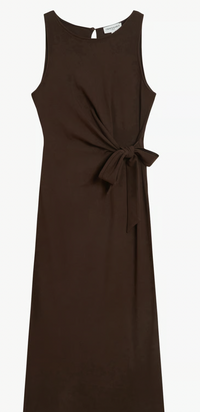 Grace & Mila Wyla Chocolate Brown Round Neck Tie Midi Dress