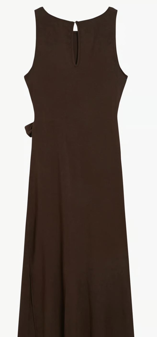 Grace & Mila Wyla Chocolate Brown Round Neck Tie Midi Dress