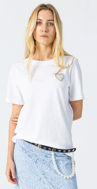 Coster Copenhagen Ultimate Basic White T-Shirt with Beaded Pearl Heart Patch