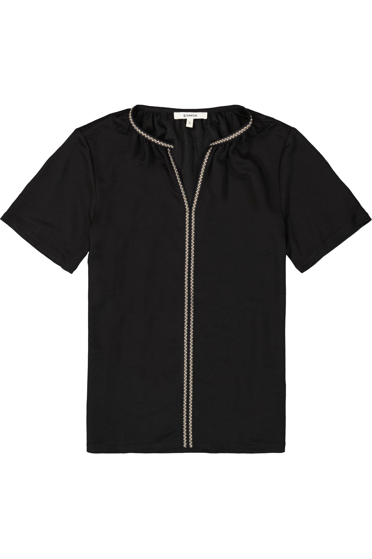 Garcia Black Embroidered V-Neck Silky Top, B50003