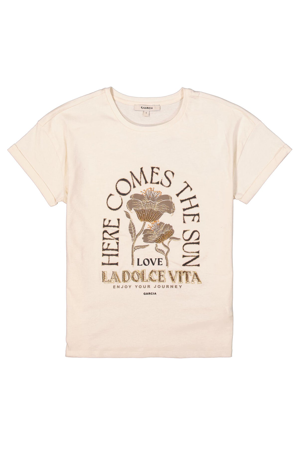 Garcia Cream Embellished Front Printed T-Shirt