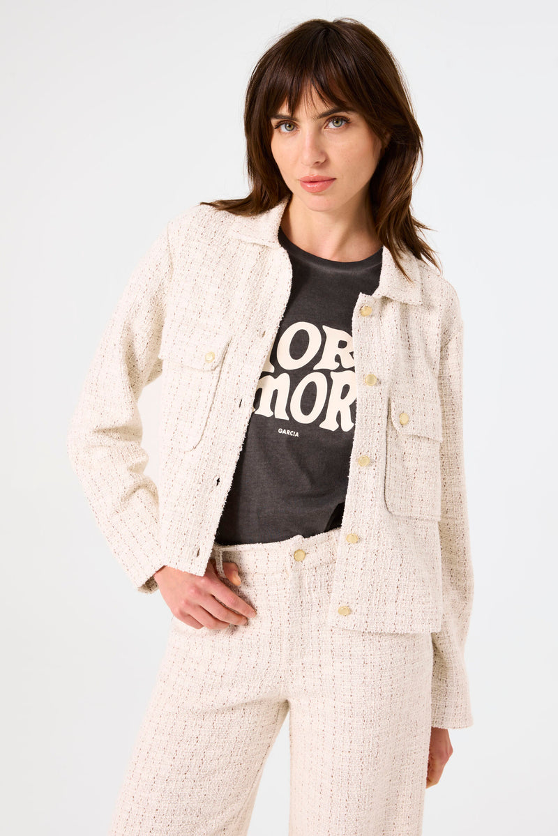 Garcia Cream Boucle Cardigan Jacket with Gold Buttons, B50091