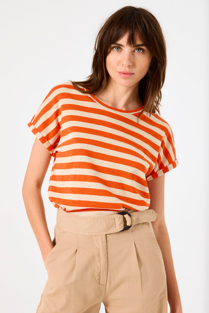 Garcia Tangerine/Beige Lurex Stripe Relaxed Fit T-Shirt, C50210