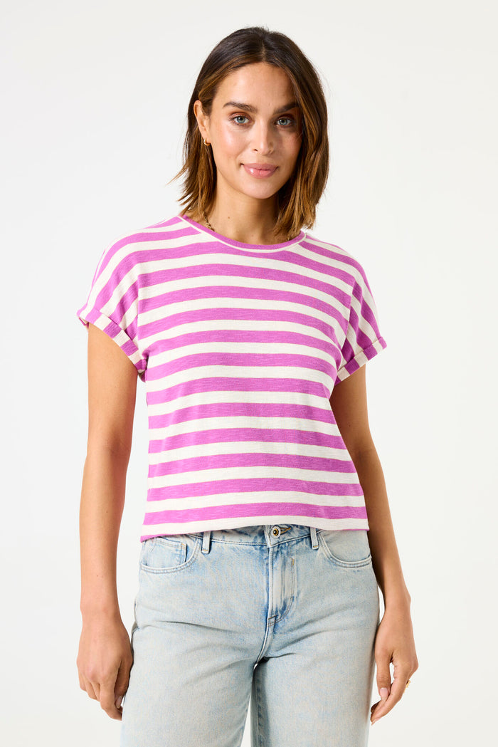 Garcia Meadow Mauve Lurex Stripe Relaxed Fit T-Shirt