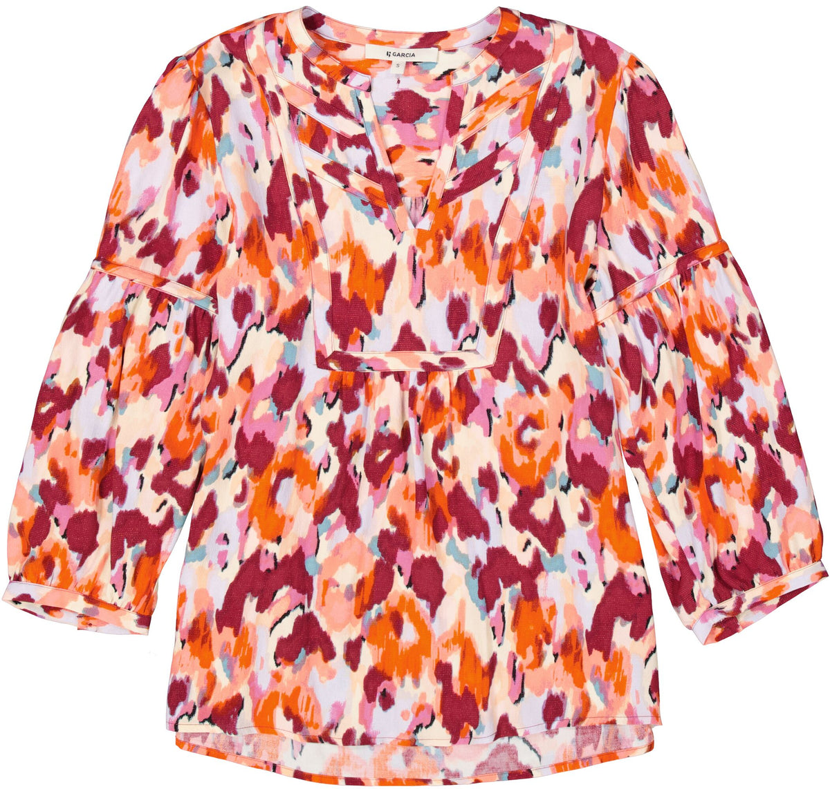 Garcia Tangerine Coral Abstract Printed V-Neck Blouse, C50237