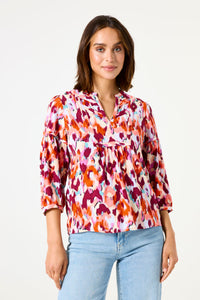 Garcia Tangerine Coral Abstract Printed V-Neck Blouse, C50237