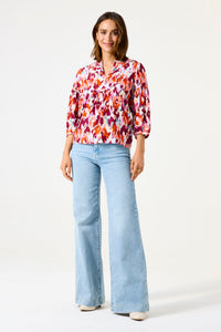 Garcia Tangerine Coral Abstract Printed V-Neck Blouse, C50237