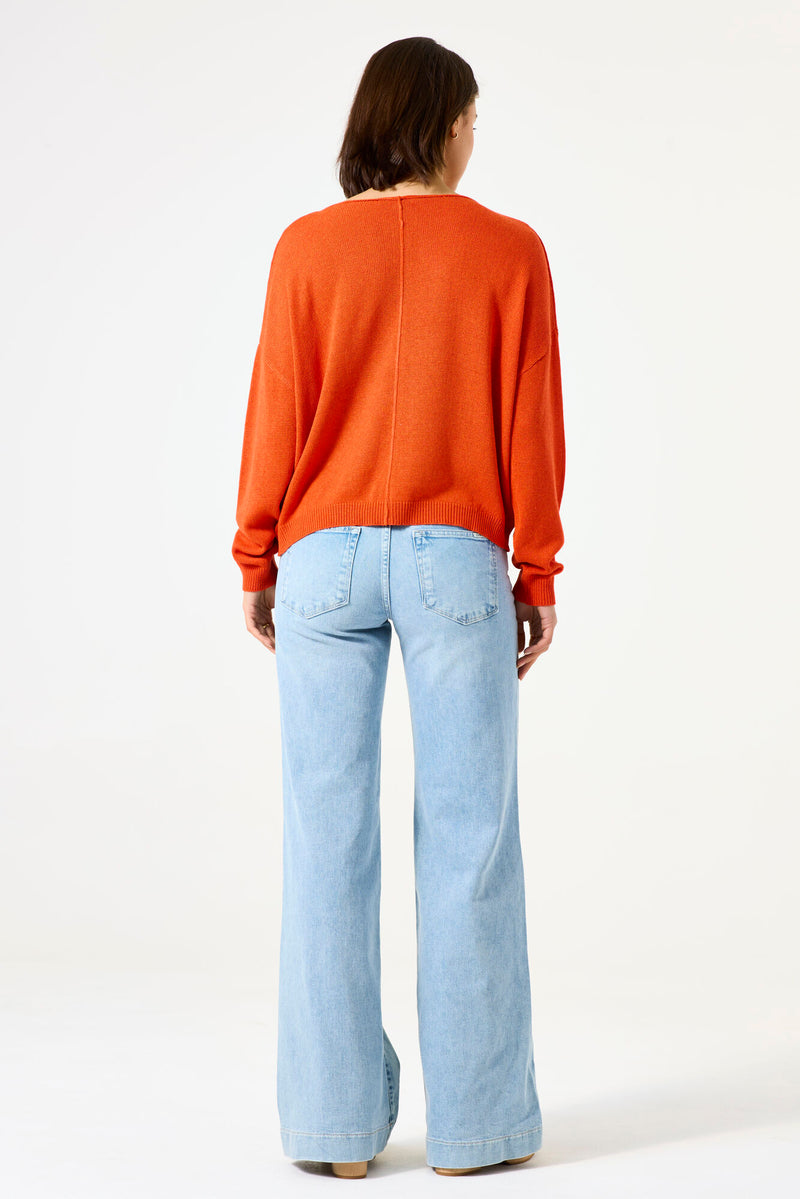 Garcia Tangerine Coral Boat Neckline Cropped Knit