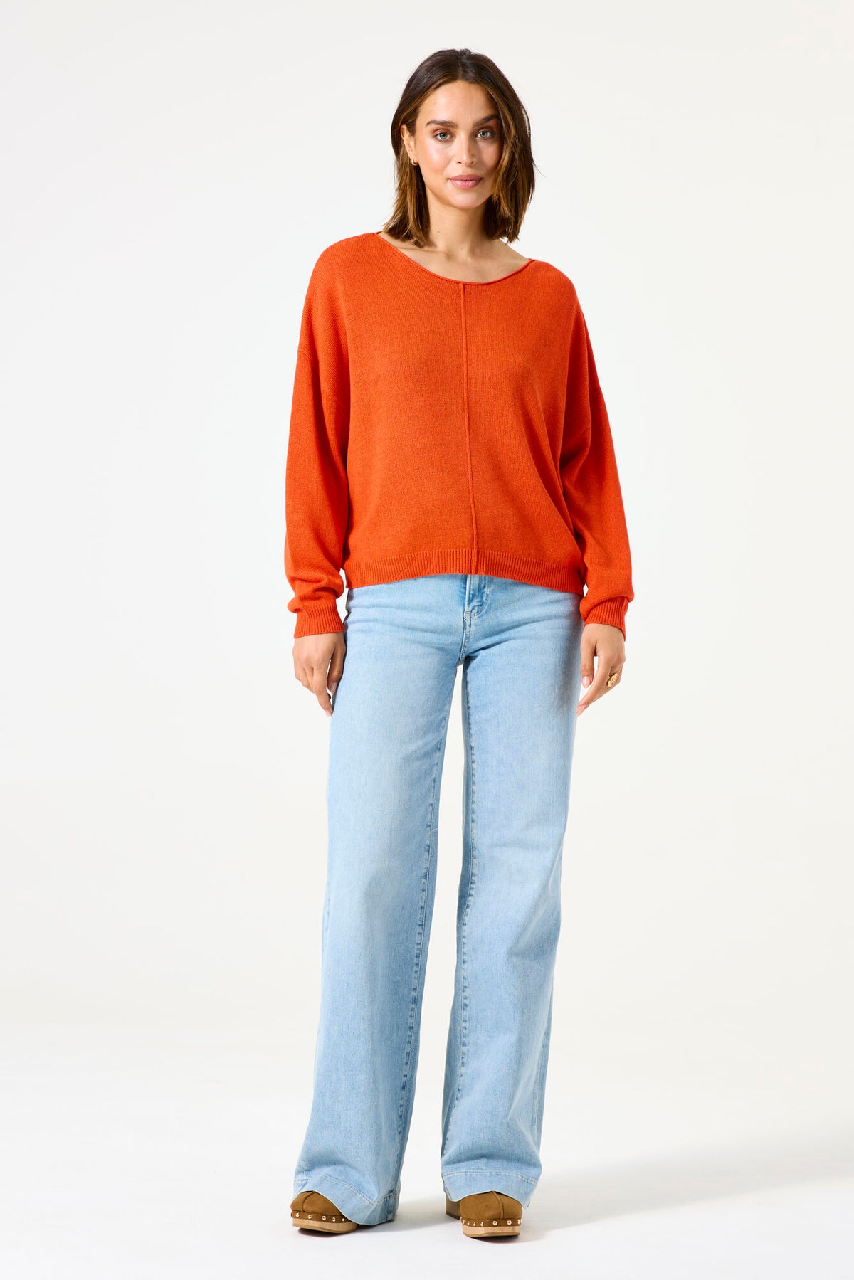 Garcia Tangerine Coral Boat Neckline Cropped Knit