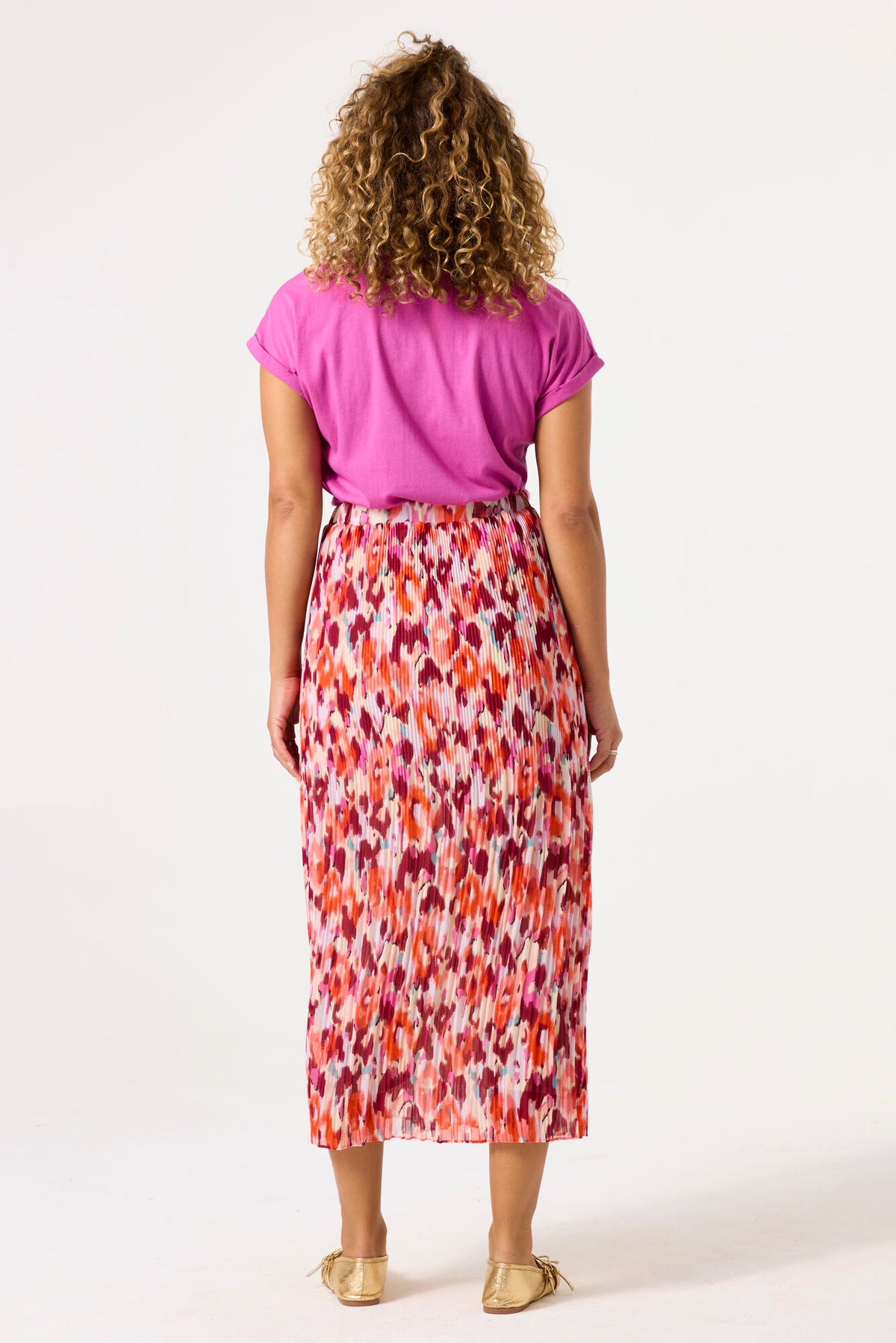 Garcia Tangerine Coral Abstract Plisse Skirt, C50320