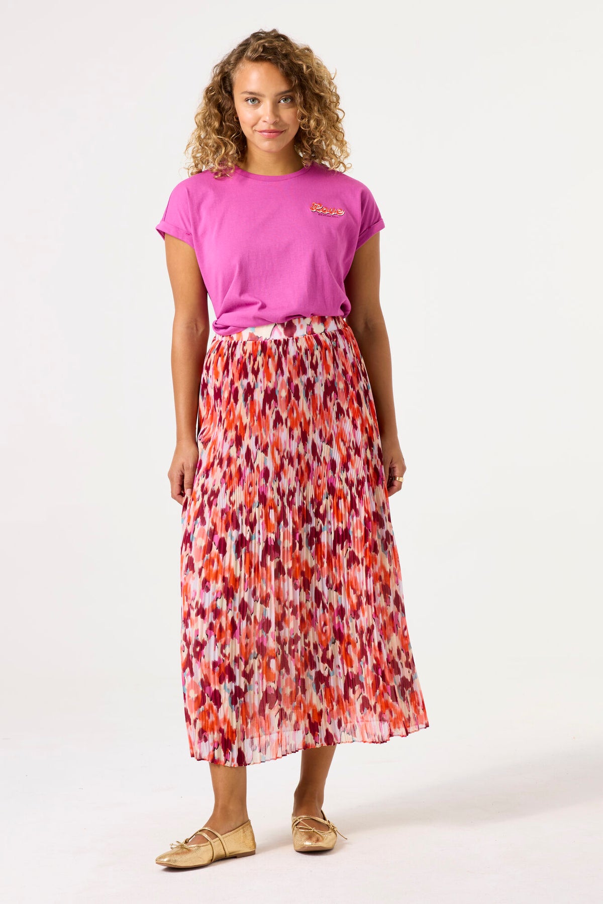 Garcia Tangerine Coral Abstract Plisse Skirt, C50320