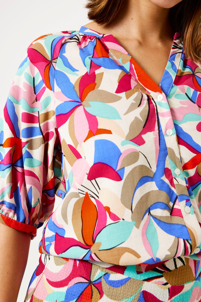 Garcia Dazzling Blue V-Neck Printed Blouse