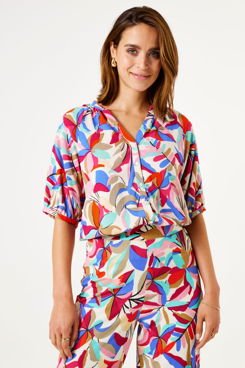Garcia Dazzling Blue V-Neck Printed Blouse