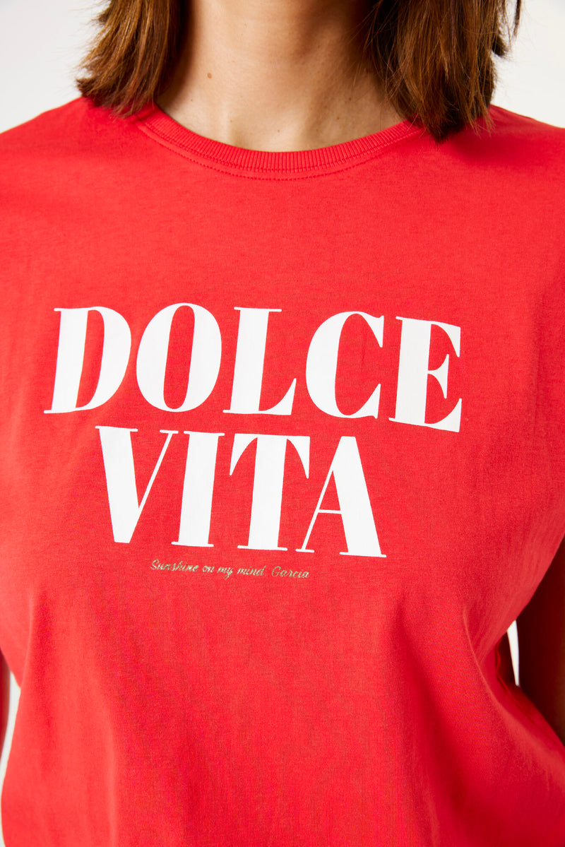 Garcia Ruby Red 'Dolce Vita' Logo T-Shirt, E50201