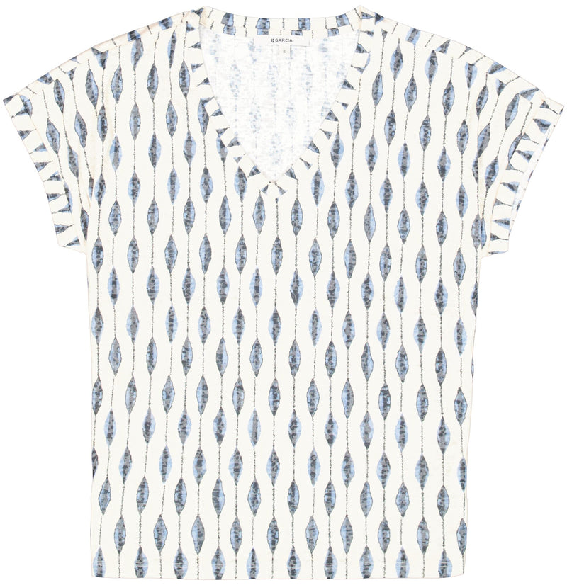 Garcia Blue Wave Printed Ultimate V-Neck T-Shirt
