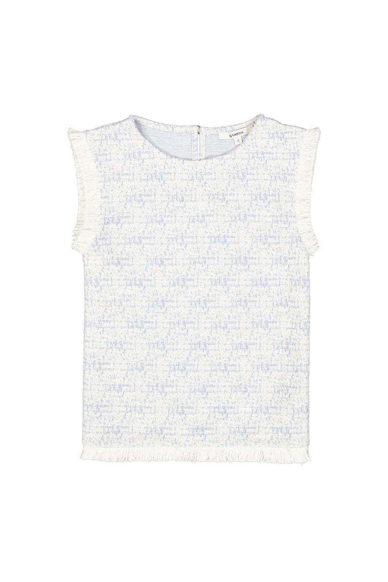 Garcia Blue Wave Boucle Top with Fringe Detailing