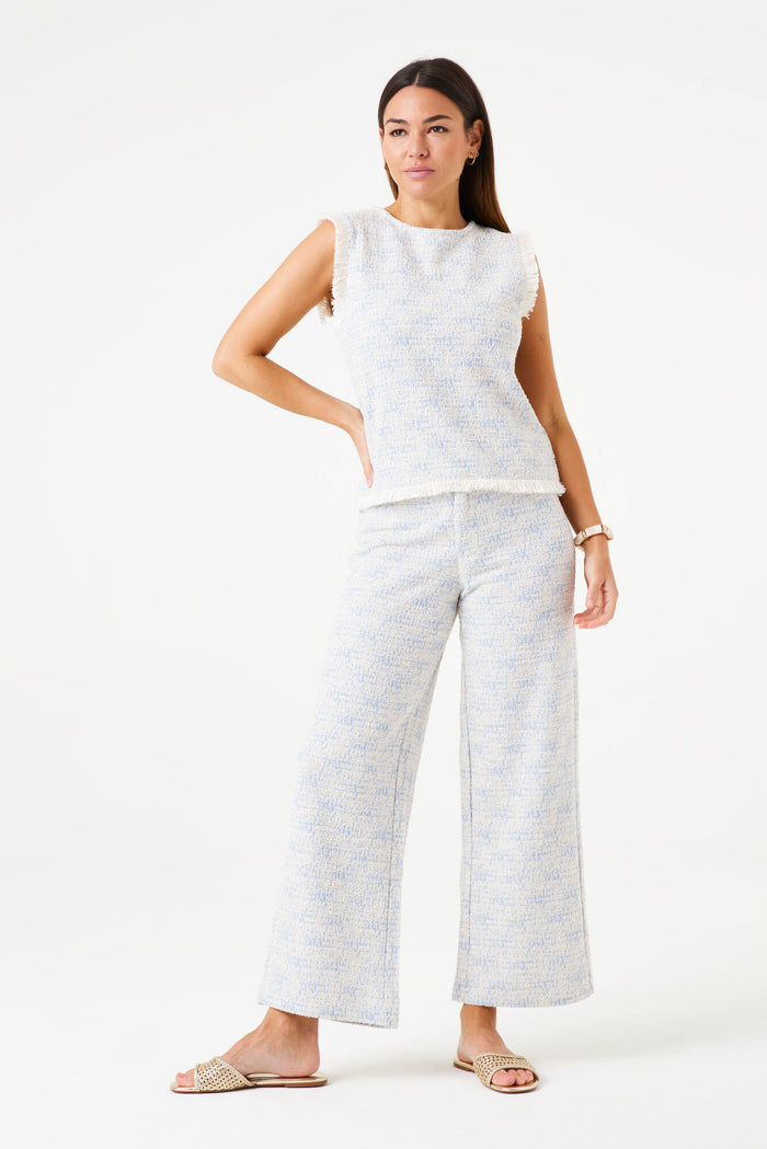 Garcia Blue Wave Boucle Top with Fringe Detailing