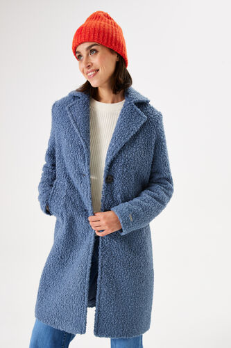 Garcia Slate Blue Boucle Single Breasted Knee Length Coat