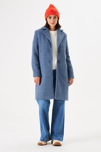 Garcia Slate Blue Boucle Single Breasted Knee Length Coat