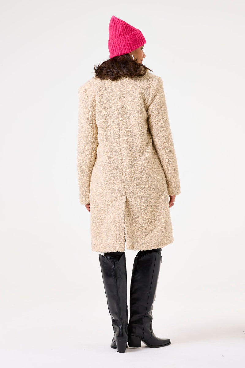 Garcia Beige Boucle Single Breasted Knee Length Coat, GJ400912