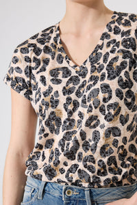 Garcia Ultimate V-Neck Beige Leopard T-Shirt, H50002