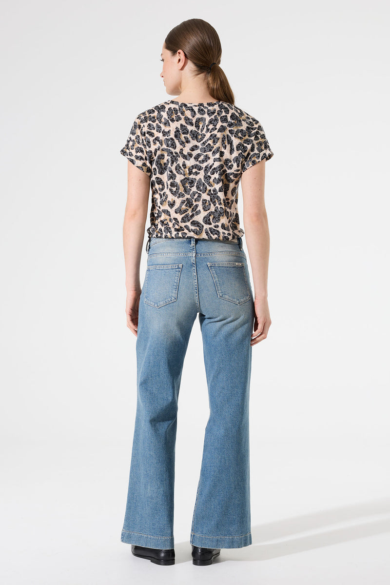 Garcia Ultimate V-Neck Beige Leopard T-Shirt, H50002