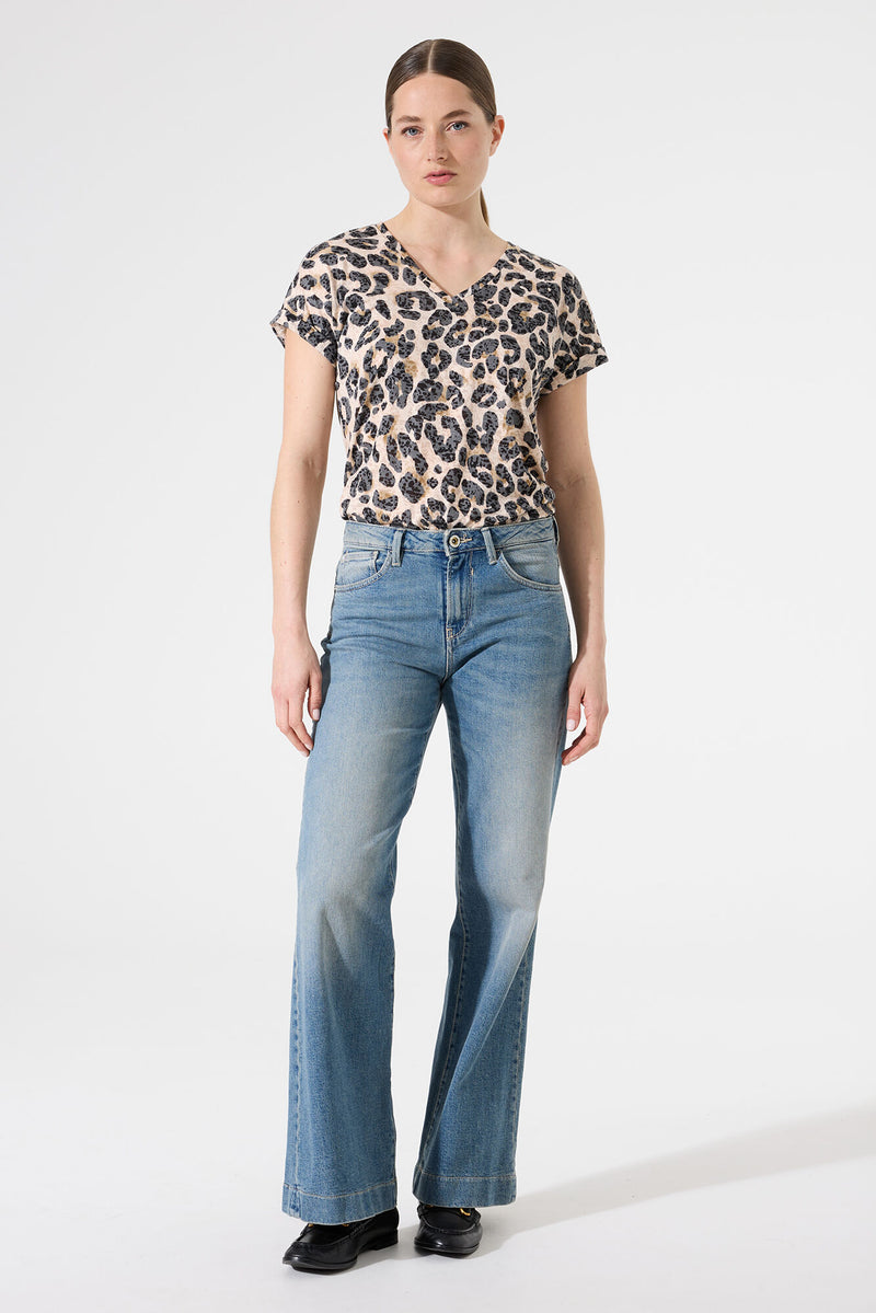 Garcia Ultimate V-Neck Beige Leopard T-Shirt, H50002